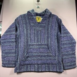Iguana Jack‎ Hoodie Surfer Drug Rug Baja Boho Jacket Front Pocket Adult XL Blue